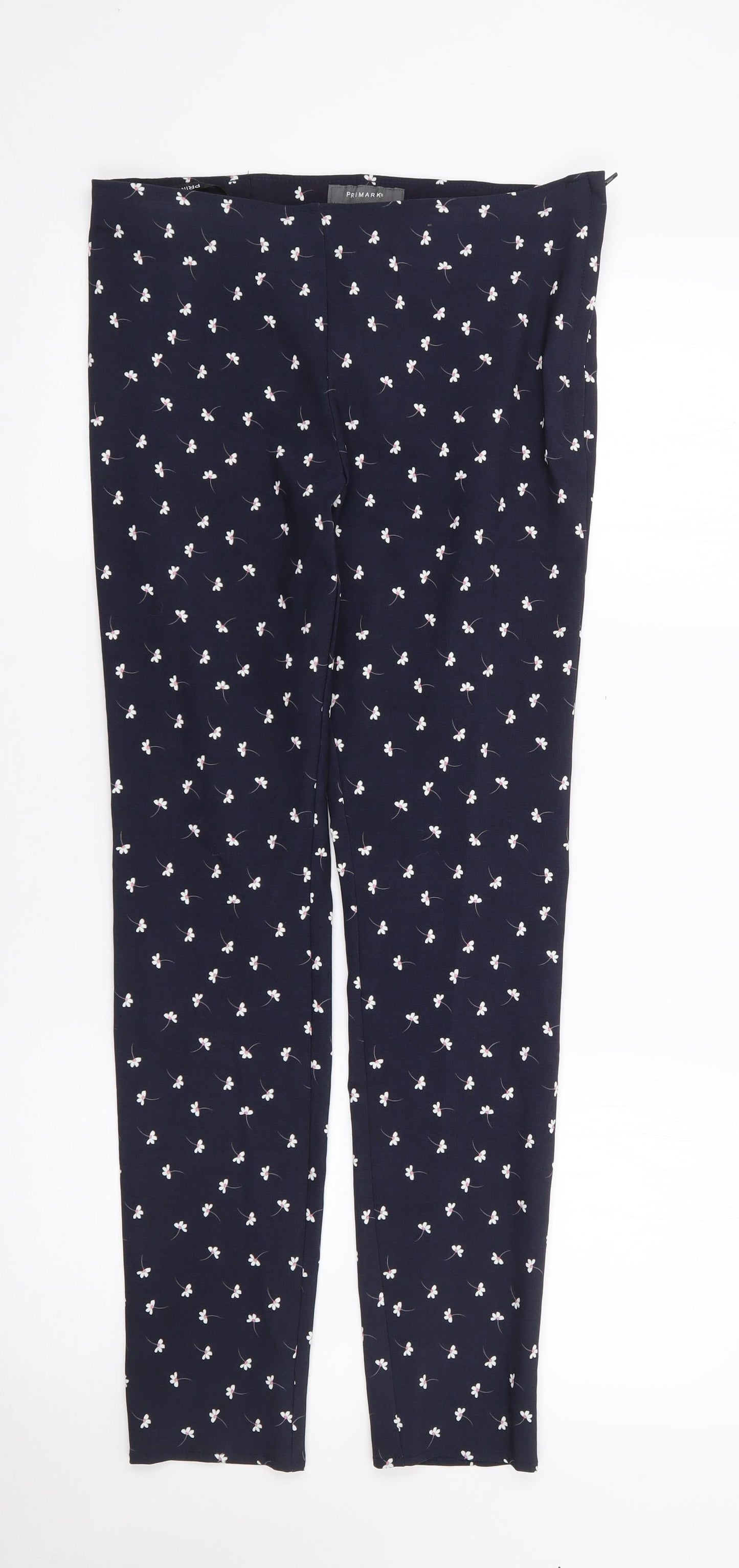 Primark Womens Blue Floral Viscose Trousers  Size 12 L28 in Regular Zip