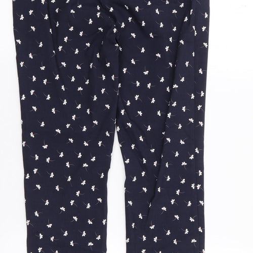 Primark Womens Blue Floral Viscose Trousers  Size 12 L28 in Regular Zip