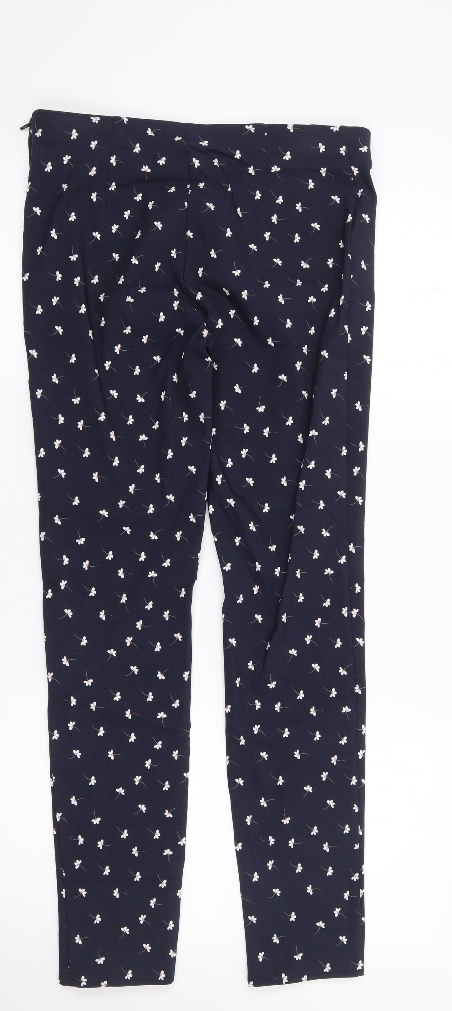 Primark Womens Blue Floral Viscose Trousers  Size 12 L28 in Regular Zip