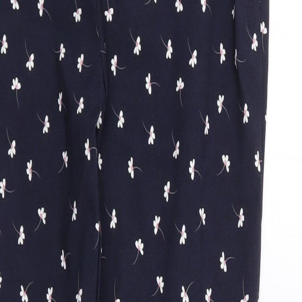 Primark Womens Blue Floral Viscose Trousers  Size 12 L28 in Regular Zip