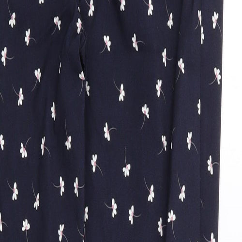 Primark Womens Blue Floral Viscose Trousers  Size 12 L28 in Regular Zip
