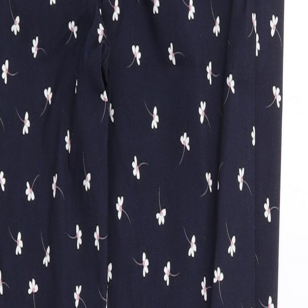 Primark Womens Blue Floral Viscose Trousers  Size 12 L28 in Regular Zip