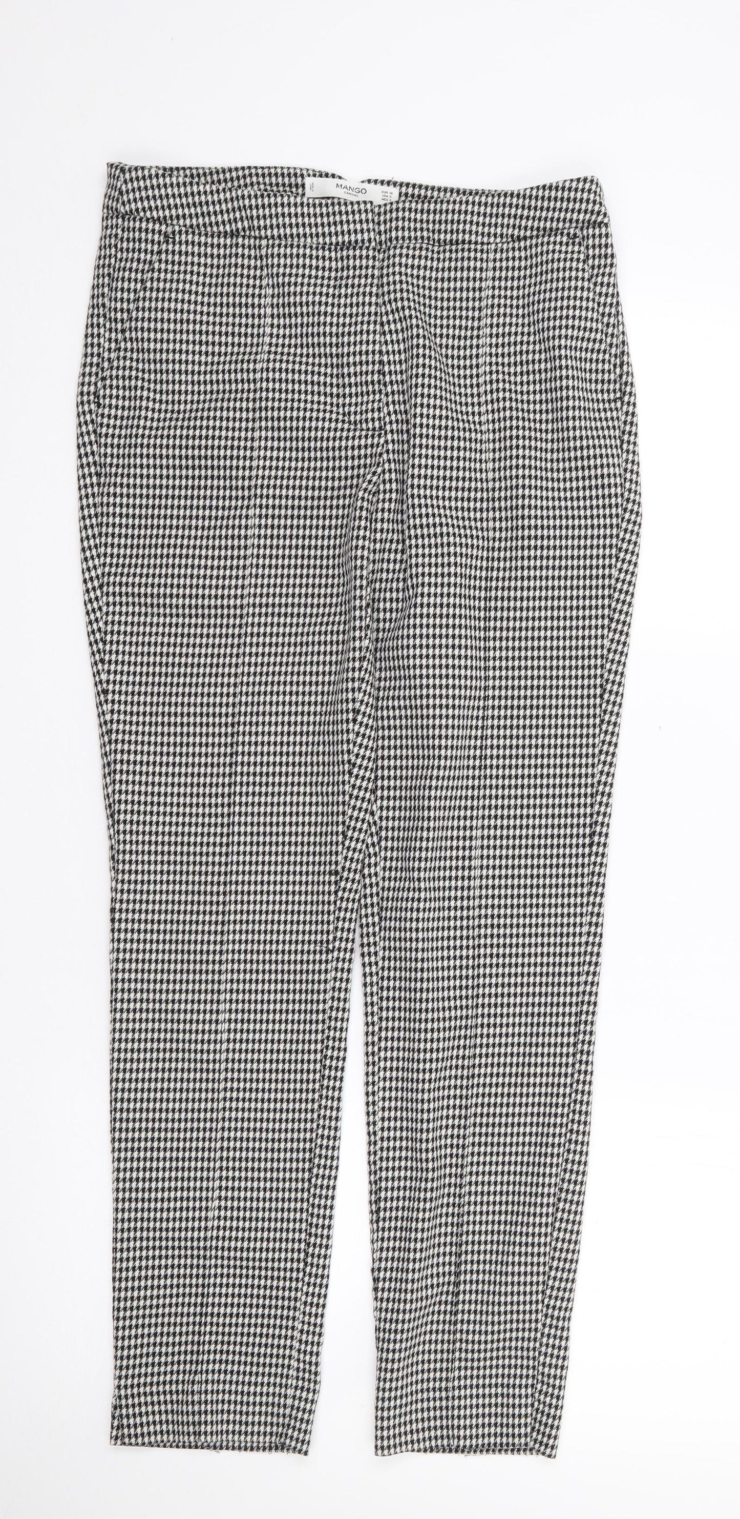 Mango Womens Black Herringbone Polyester Trousers  Size 10 L26 in Regular Zip