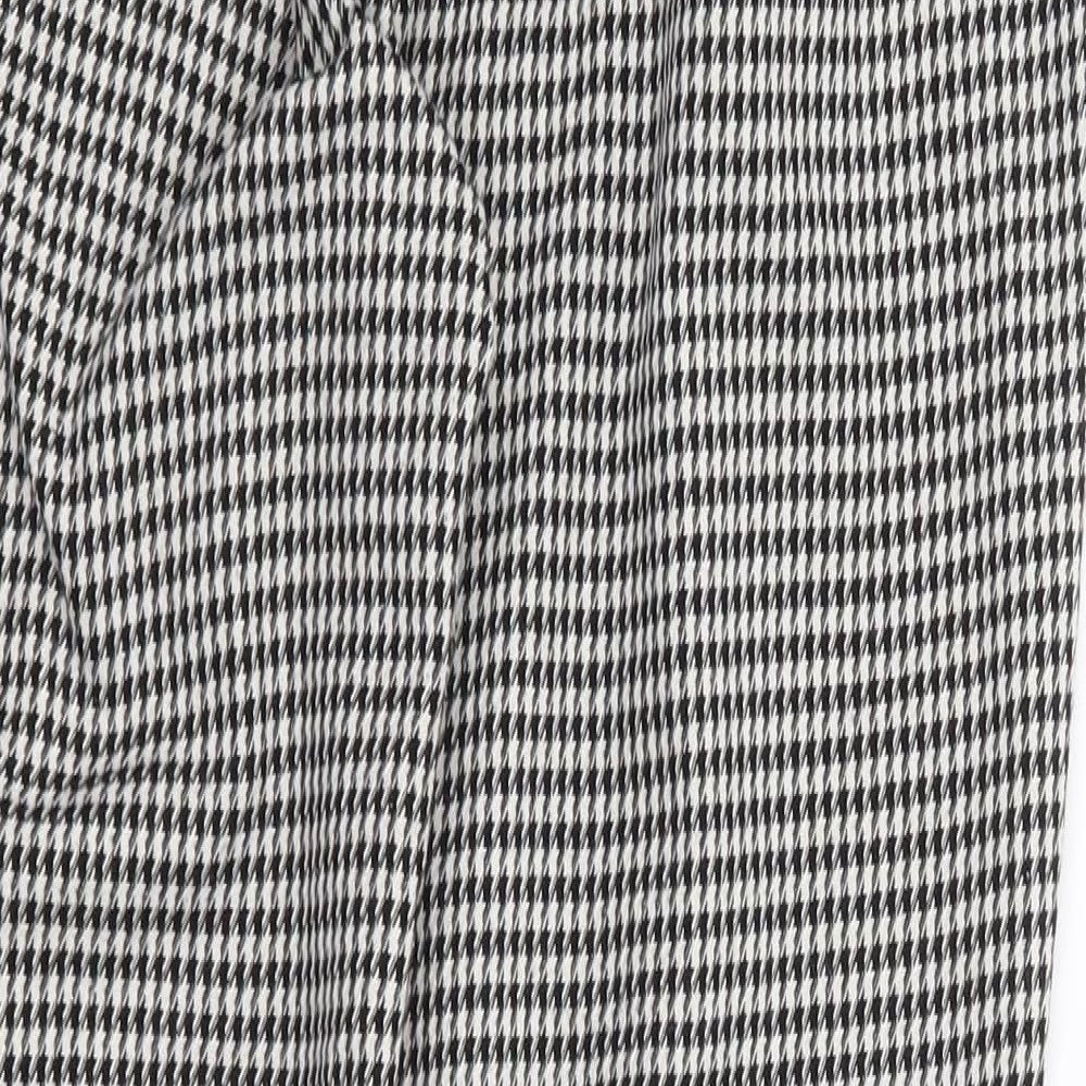 Mango Womens Black Herringbone Polyester Trousers  Size 10 L26 in Regular Zip