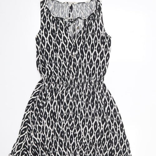 F&F Womens Black Geometric Viscose Skater Dress  Size 10  V-Neck Pullover