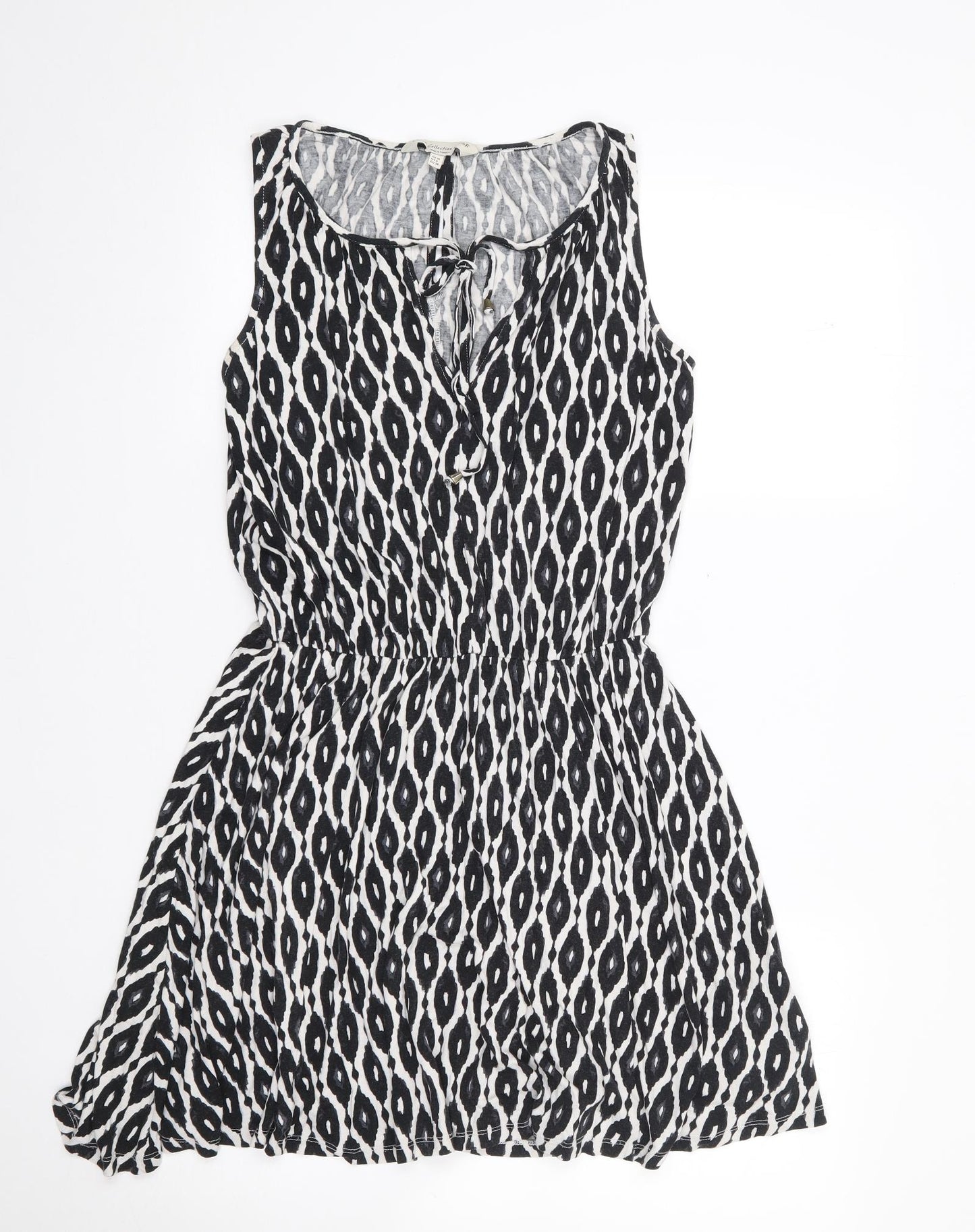 F&F Womens Black Geometric Viscose Skater Dress  Size 10  V-Neck Pullover