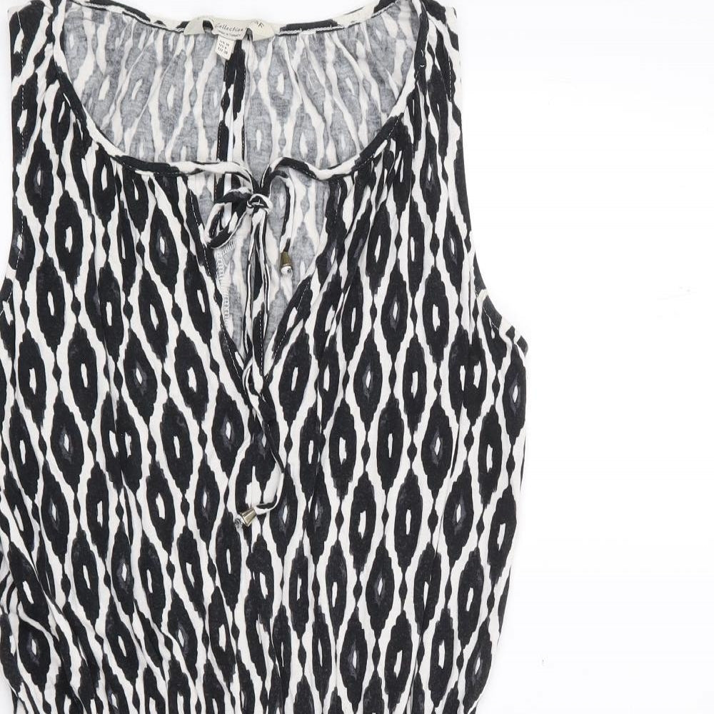 F&F Womens Black Geometric Viscose Skater Dress  Size 10  V-Neck Pullover