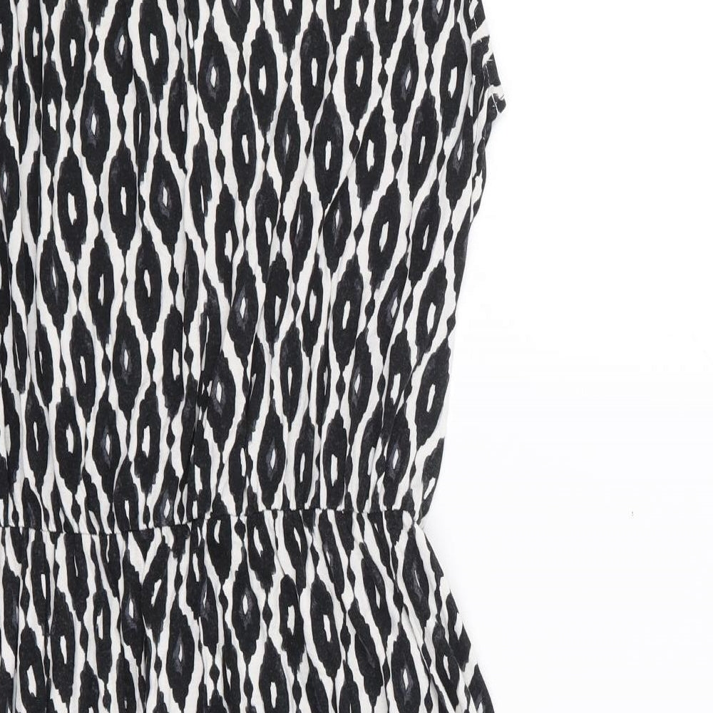 F&F Womens Black Geometric Viscose Skater Dress  Size 10  V-Neck Pullover
