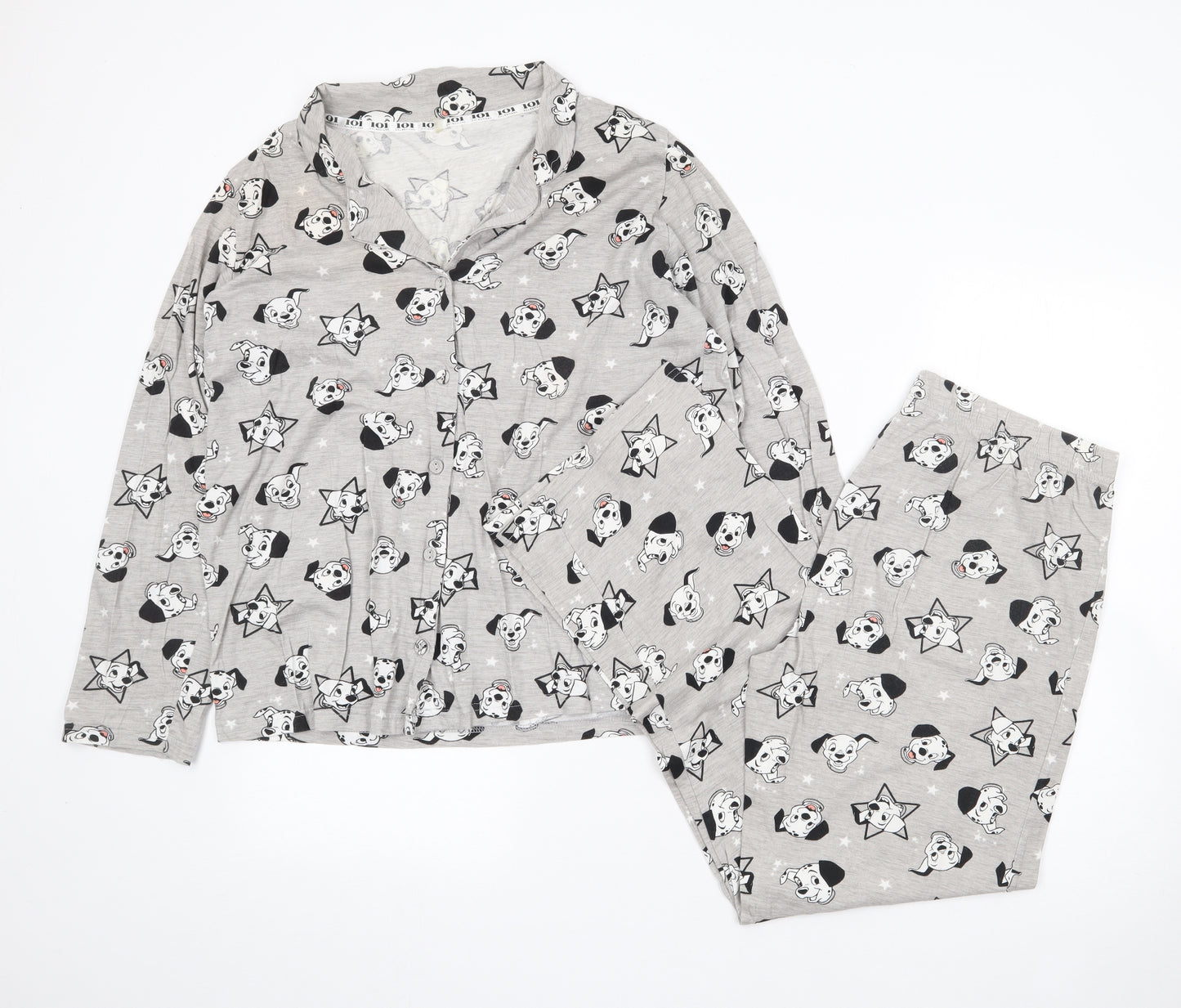 George Womens Grey Geometric Cotton Top Pyjama Set Size 12   - 101 Dalmations, Disney