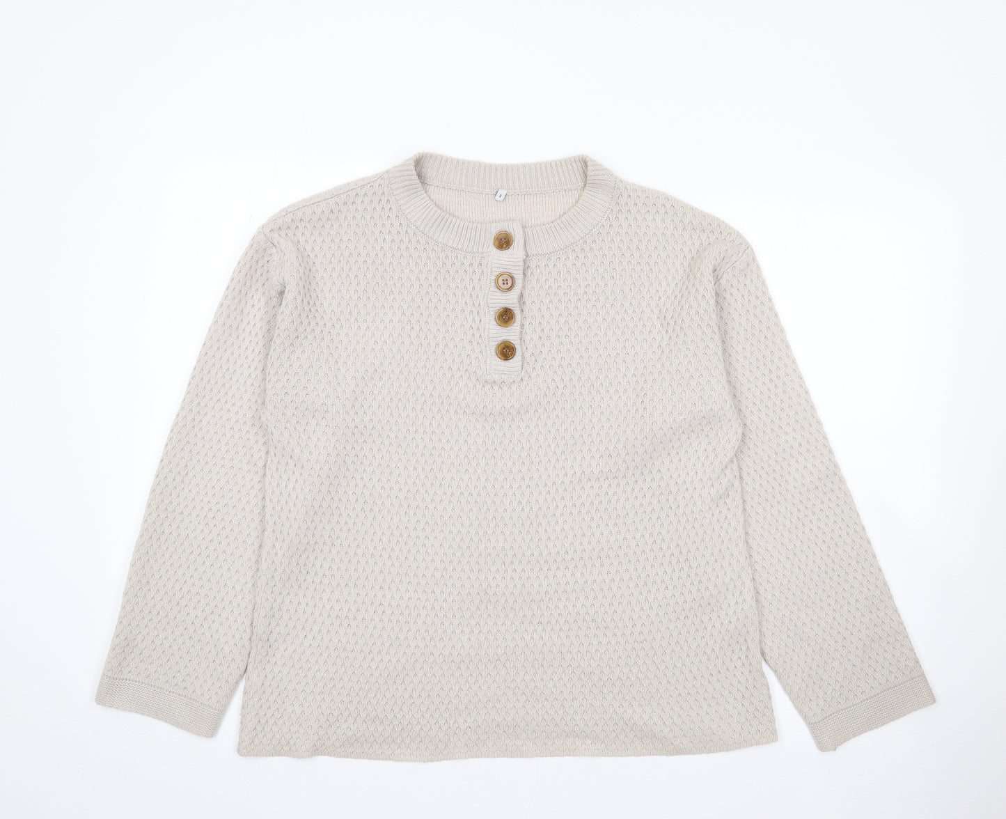 Preworn Womens Beige Round Neck  Acrylic Pullover Jumper Size S