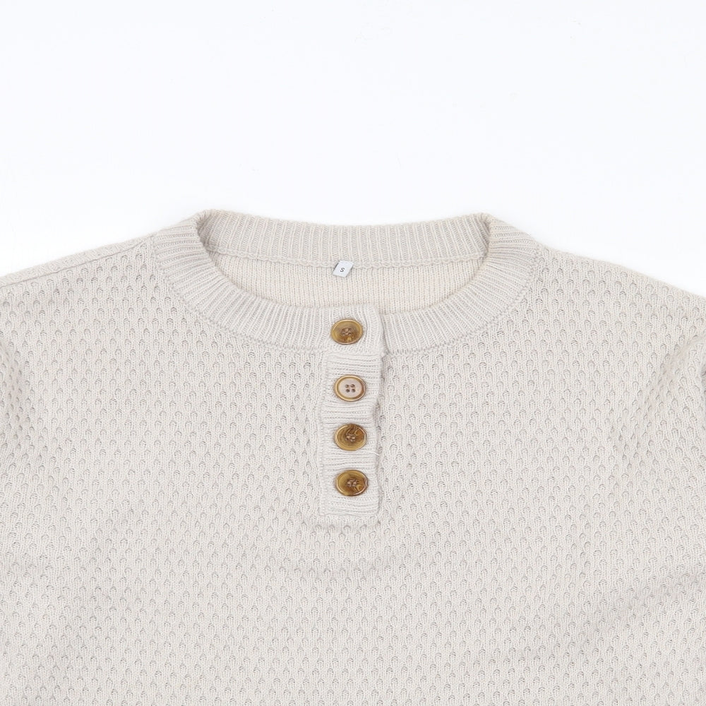 Preworn Womens Beige Round Neck  Acrylic Pullover Jumper Size S