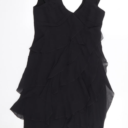Karen Millan Womens Black  Silk A-Line  Size 10  V-Neck Zip - Frills