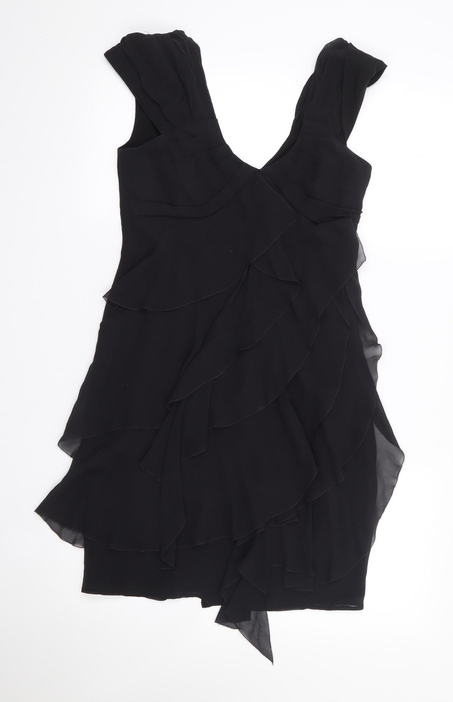 Karen Millan Womens Black  Silk A-Line  Size 10  V-Neck Zip - Frills