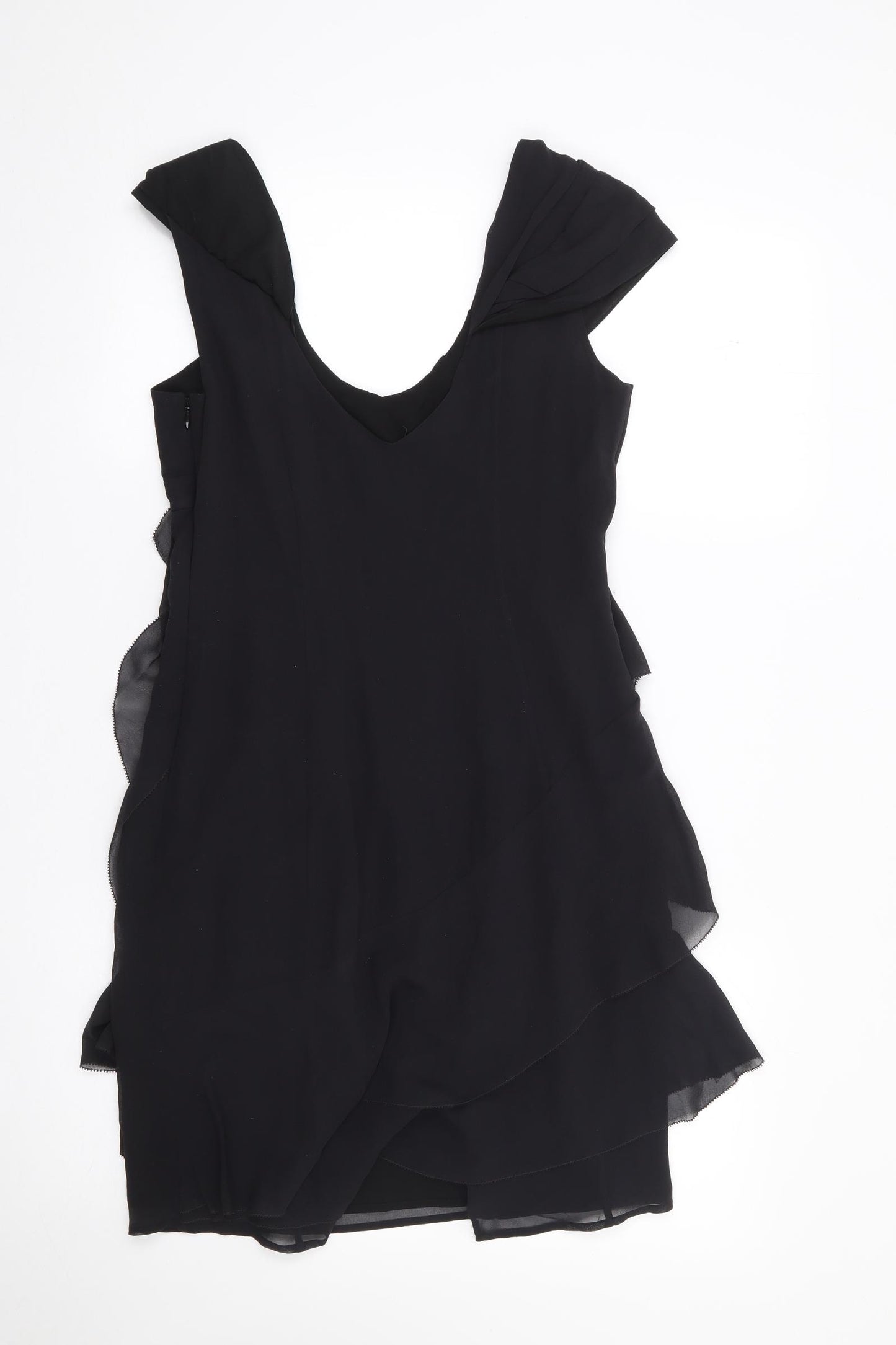Karen Millan Womens Black  Silk A-Line  Size 10  V-Neck Zip - Frills