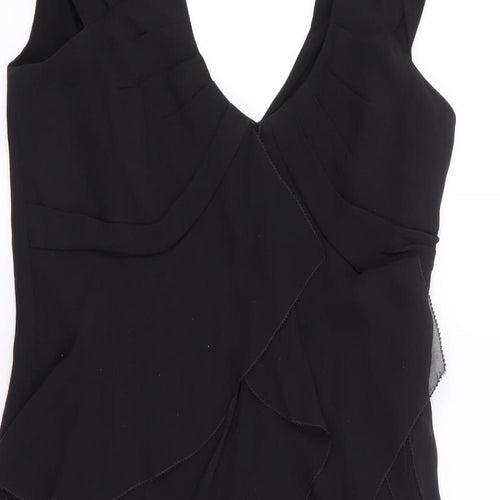 Karen Millan Womens Black  Silk A-Line  Size 10  V-Neck Zip - Frills