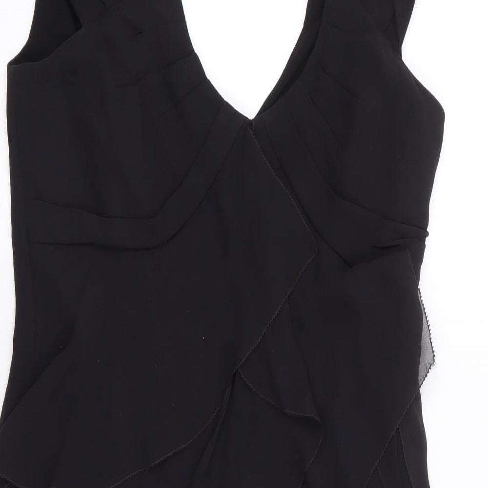 Karen Millan Womens Black  Silk A-Line  Size 10  V-Neck Zip - Frills