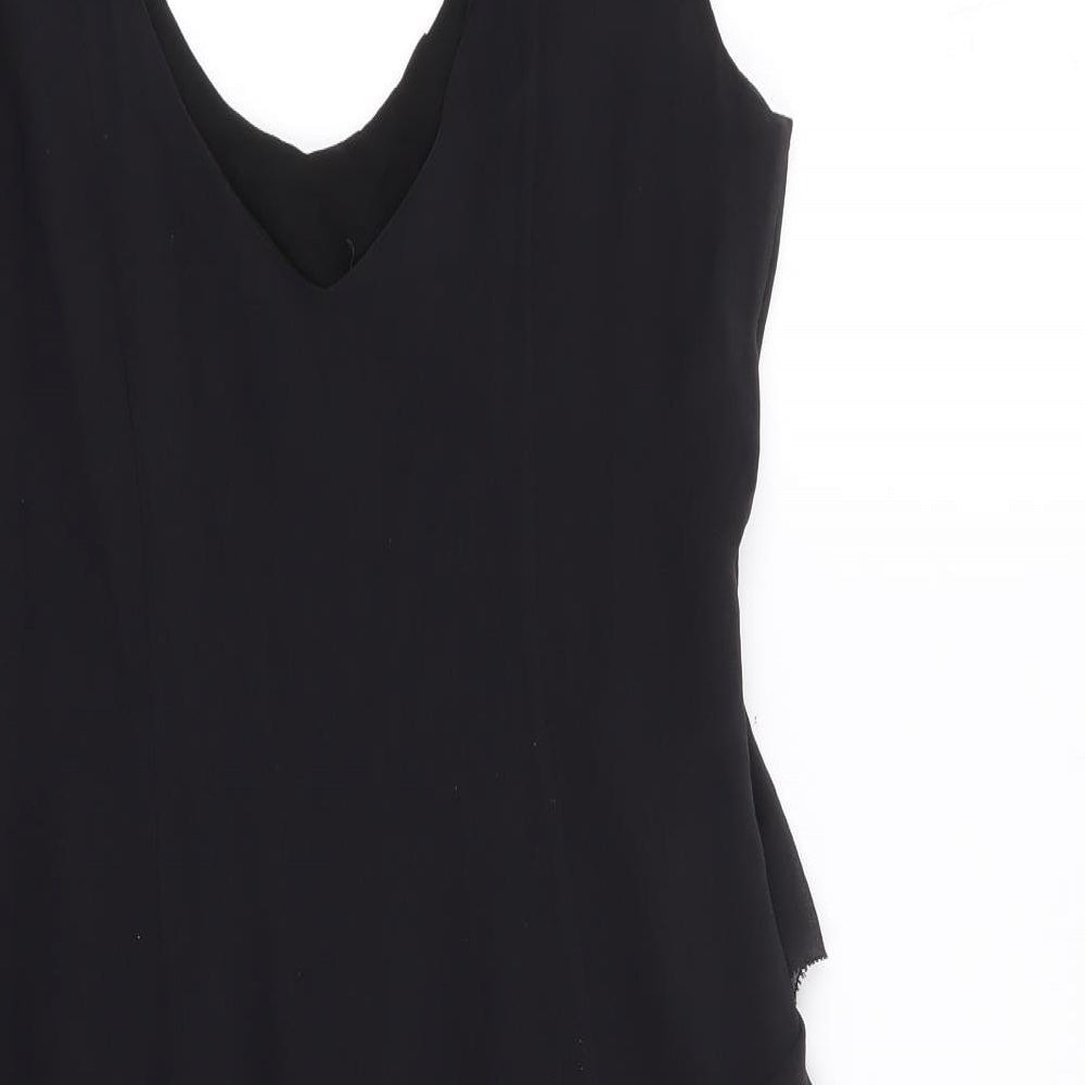 Karen Millan Womens Black  Silk A-Line  Size 10  V-Neck Zip - Frills