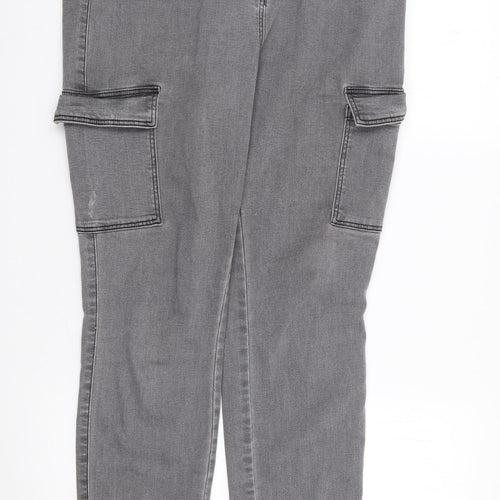 NEXT Womens Grey  Cotton Skinny Jeans Size 14 L27 in Regular Zip