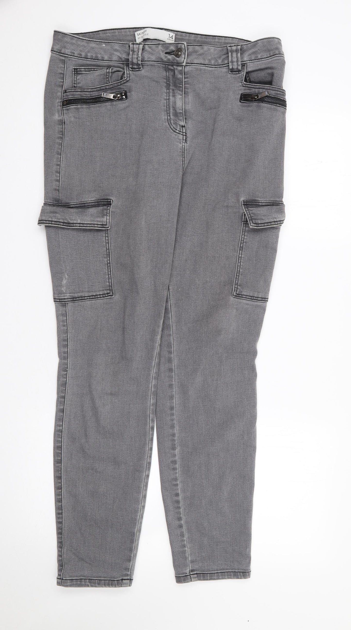 NEXT Womens Grey  Cotton Skinny Jeans Size 14 L27 in Regular Zip