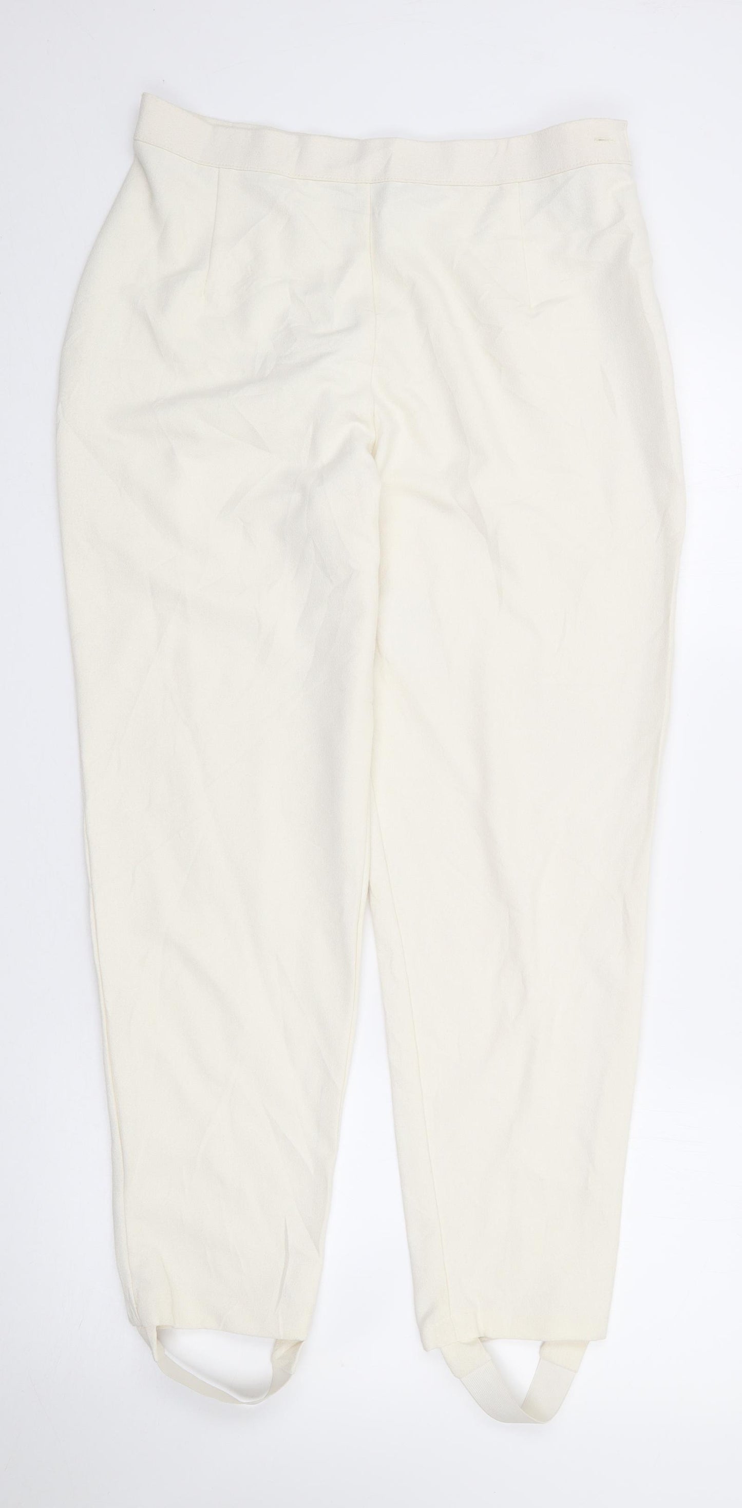 Marks and Spencer Womens Ivory  Polyester Trousers  Size 16 L26 in Regular Zip - Stirrup