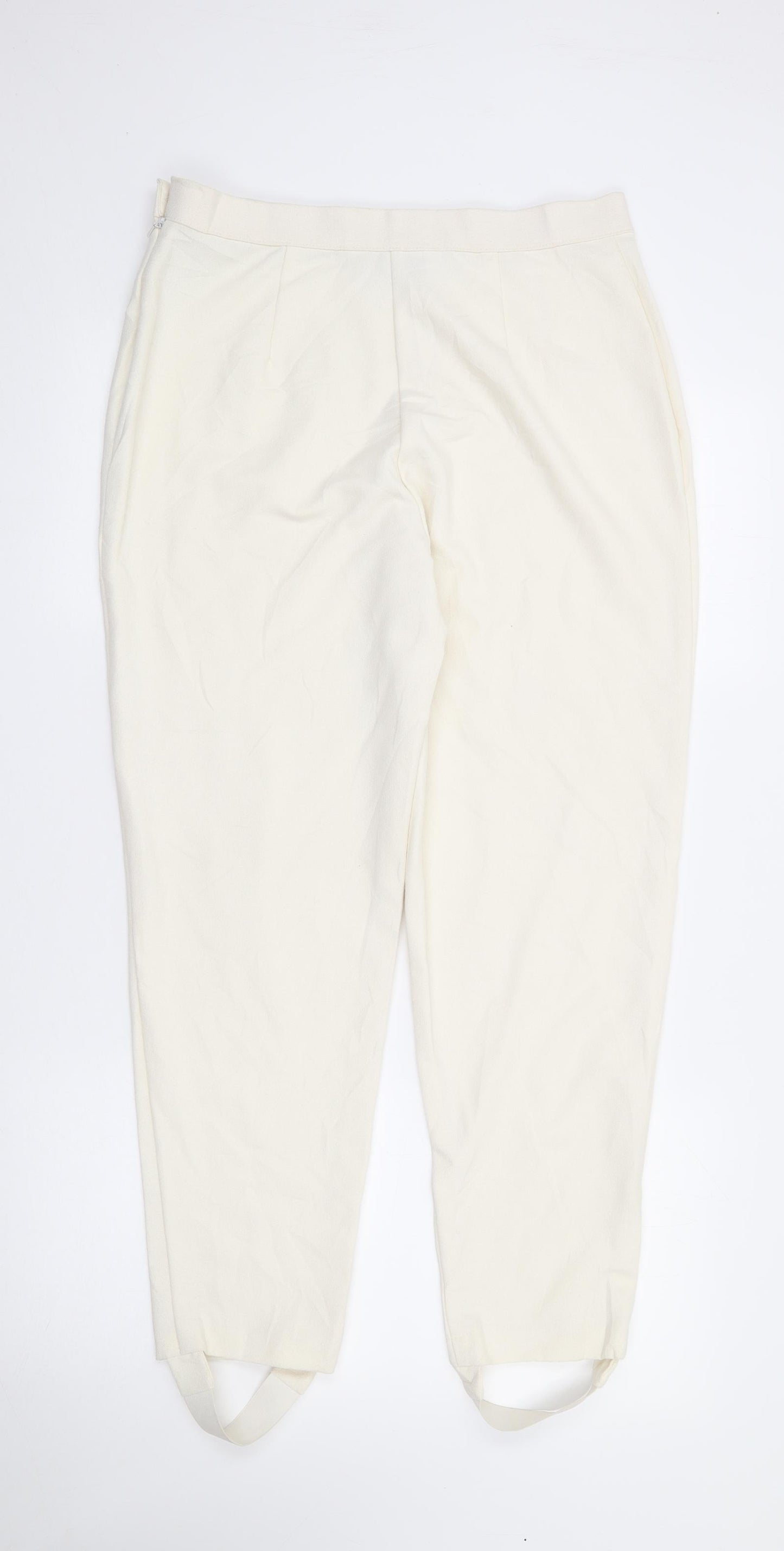 Marks and Spencer Womens Ivory  Polyester Trousers  Size 16 L26 in Regular Zip - Stirrup