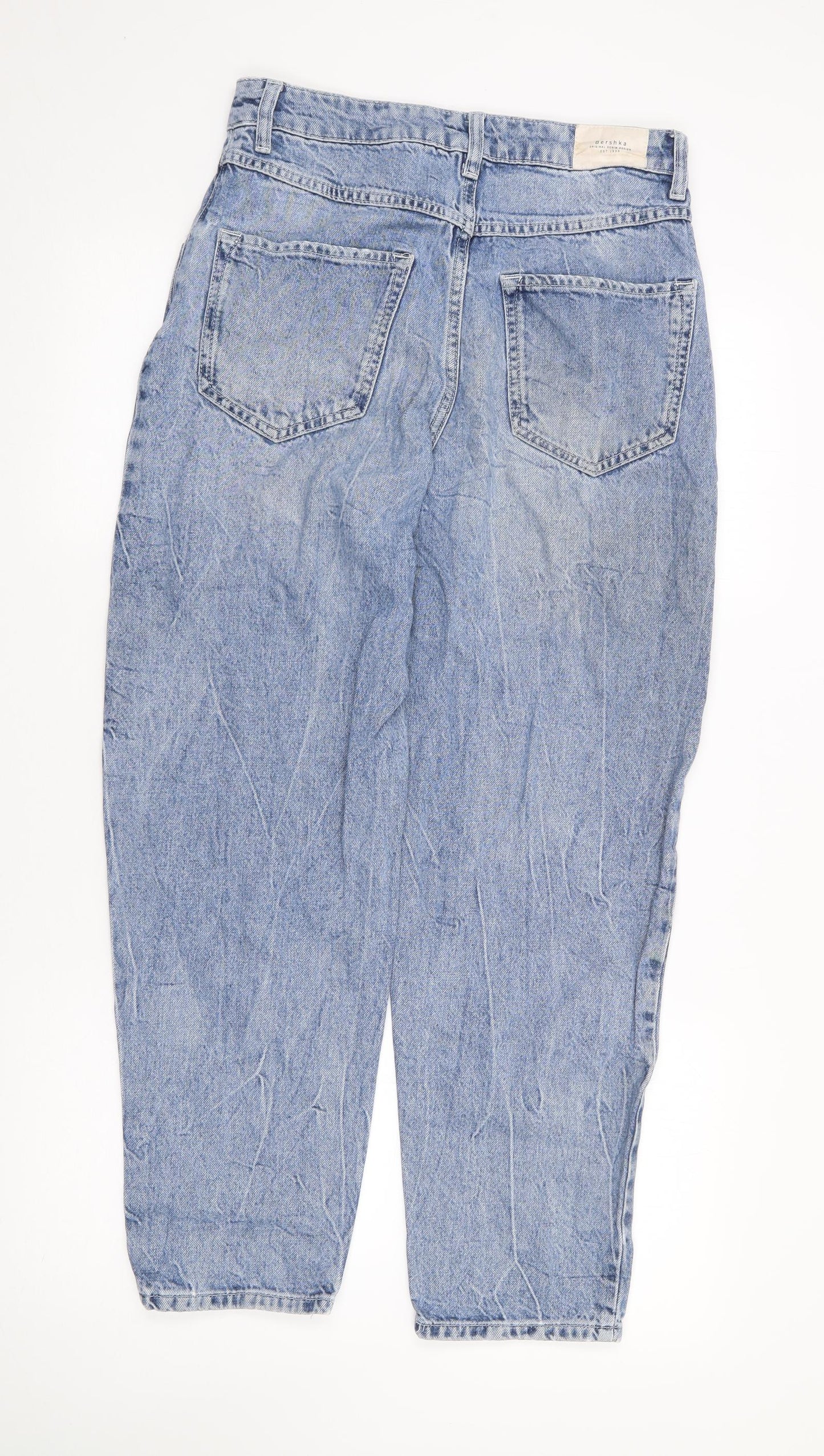 Bershka Womens Blue  Polyester Mom Jeans Size S L27 in Regular Zip