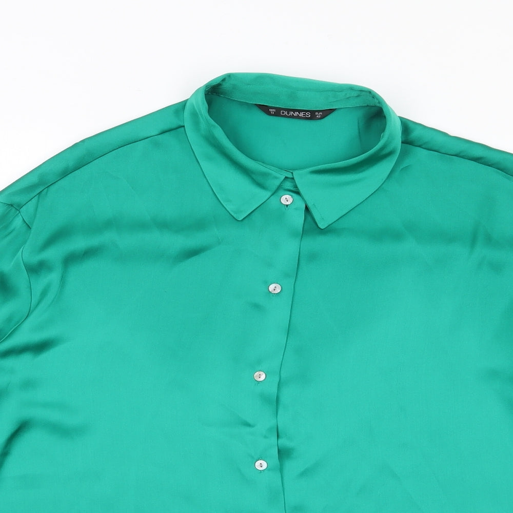 Dunnes Stores Womens Green  Polyester Jersey Button-Up Size 14 Collared