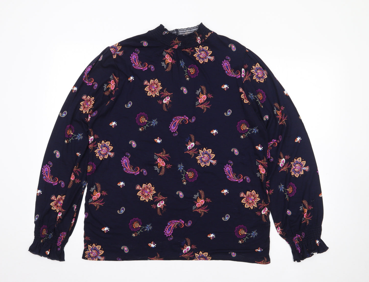 George Womens Blue Floral Viscose Jersey Blouse Size 16 High Neck