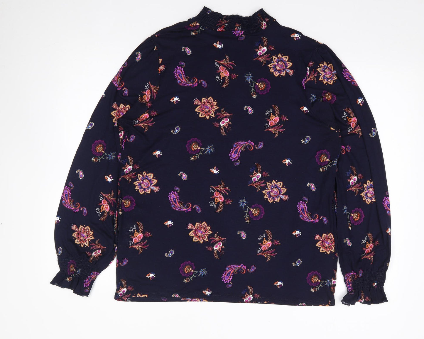 George Womens Blue Floral Viscose Jersey Blouse Size 16 High Neck