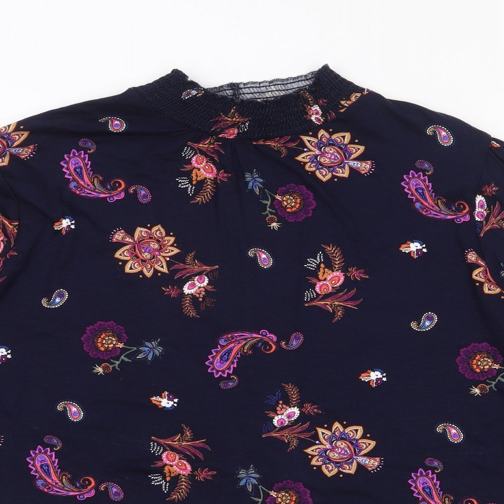George Womens Blue Floral Viscose Jersey Blouse Size 16 High Neck