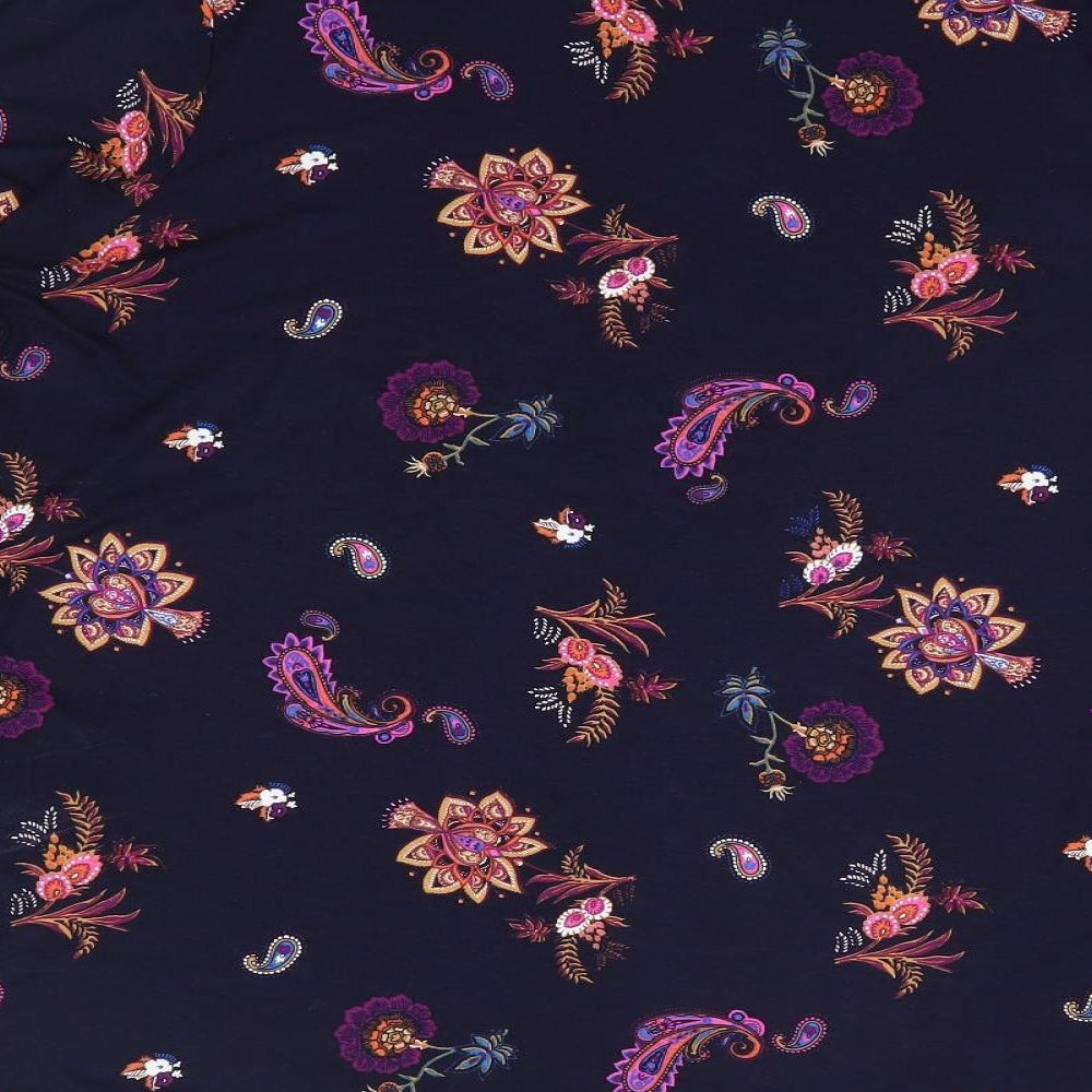 George Womens Blue Floral Viscose Jersey Blouse Size 16 High Neck
