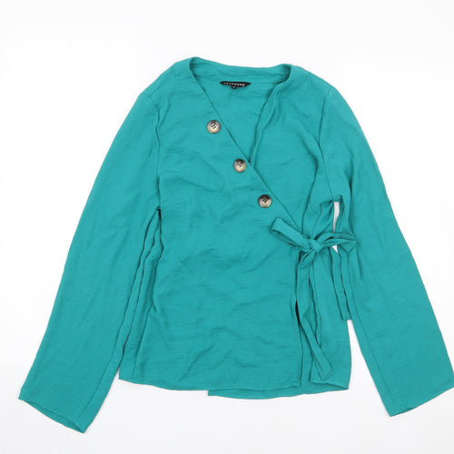 Peacocks Womens Green  Polyester Wrap Blouse Size 8 V-Neck