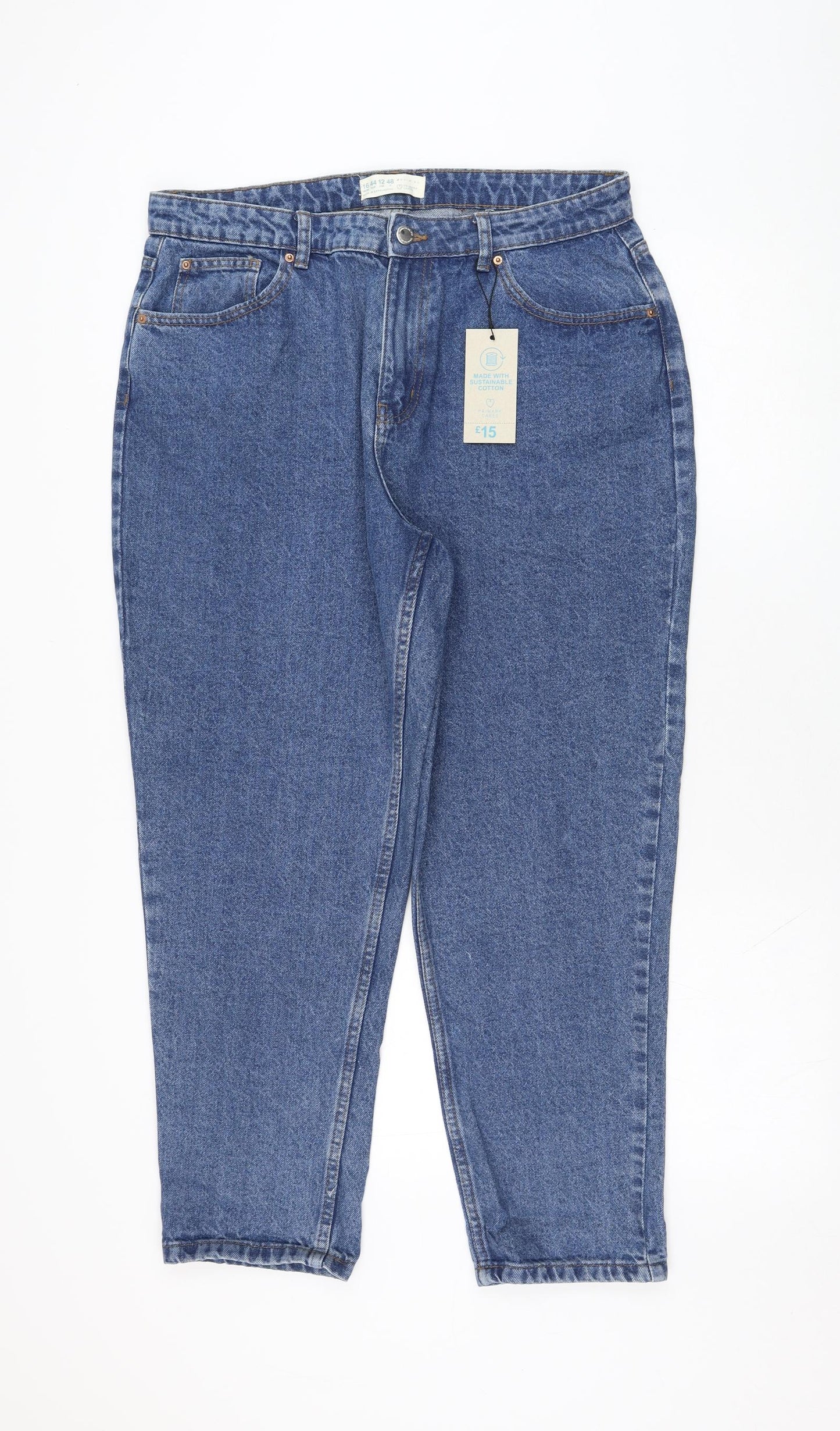 Primark Womens Blue  Cotton Straight Jeans Size 16 L27 in Regular Zip