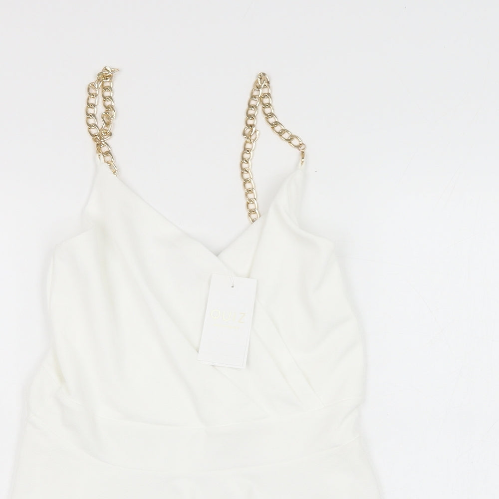 Quiz Womens White  Polyester Basic Tank Size 10 V-Neck