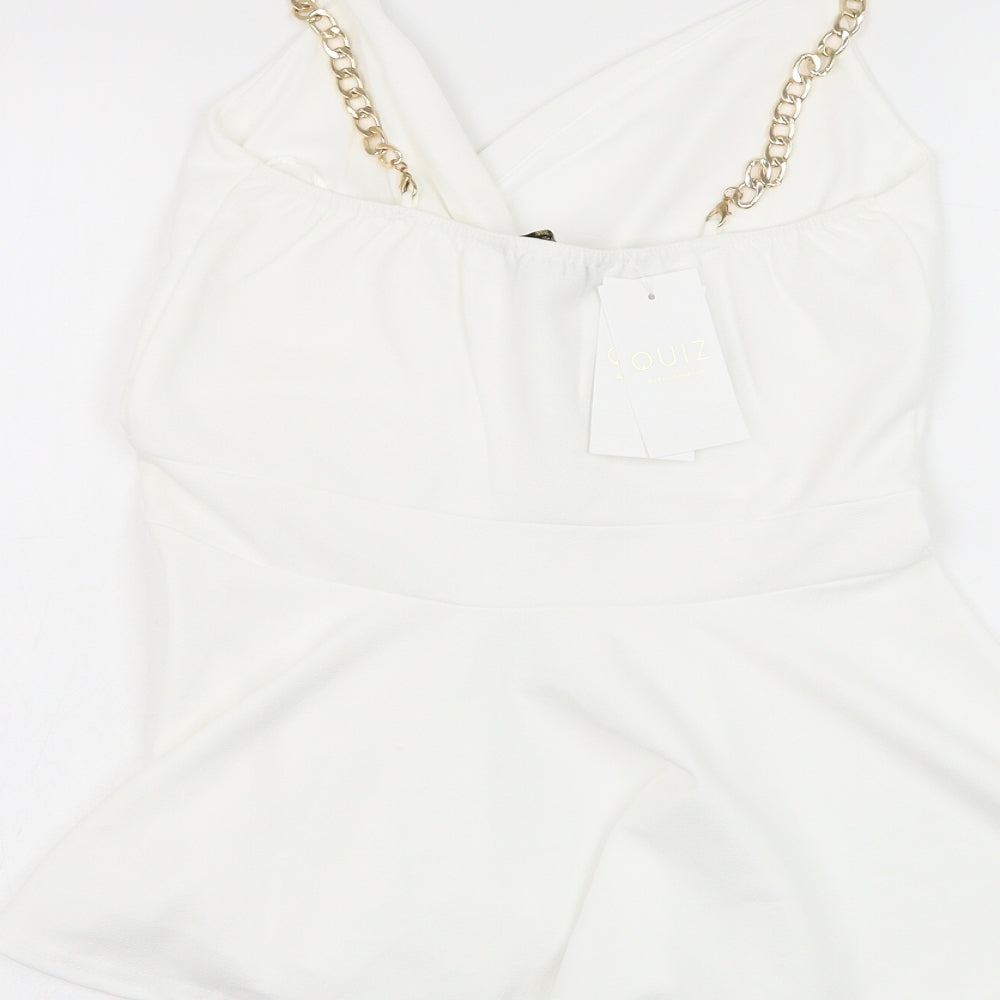 Quiz Womens White  Polyester Basic Tank Size 10 V-Neck