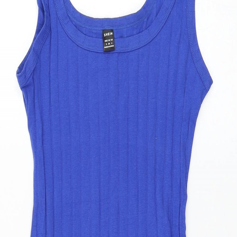 SheIn Womens Blue  Cotton Pencil Dress  Size 8  Round Neck Pullover