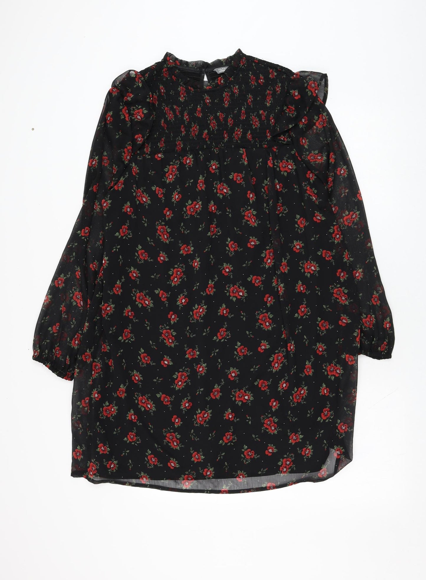 Papaya Womens Black Floral Polyester Trapeze & Swing  Size 14  Round Neck Pullover