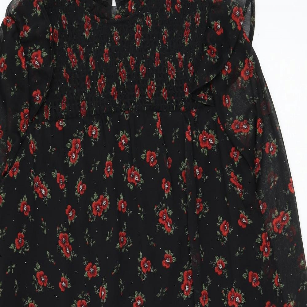 Papaya Womens Black Floral Polyester Trapeze & Swing  Size 14  Round Neck Pullover