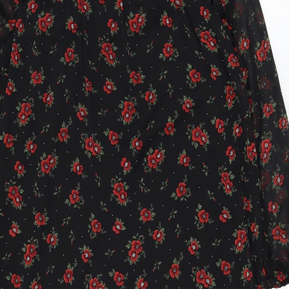 Papaya Womens Black Floral Polyester Trapeze & Swing  Size 14  Round Neck Pullover