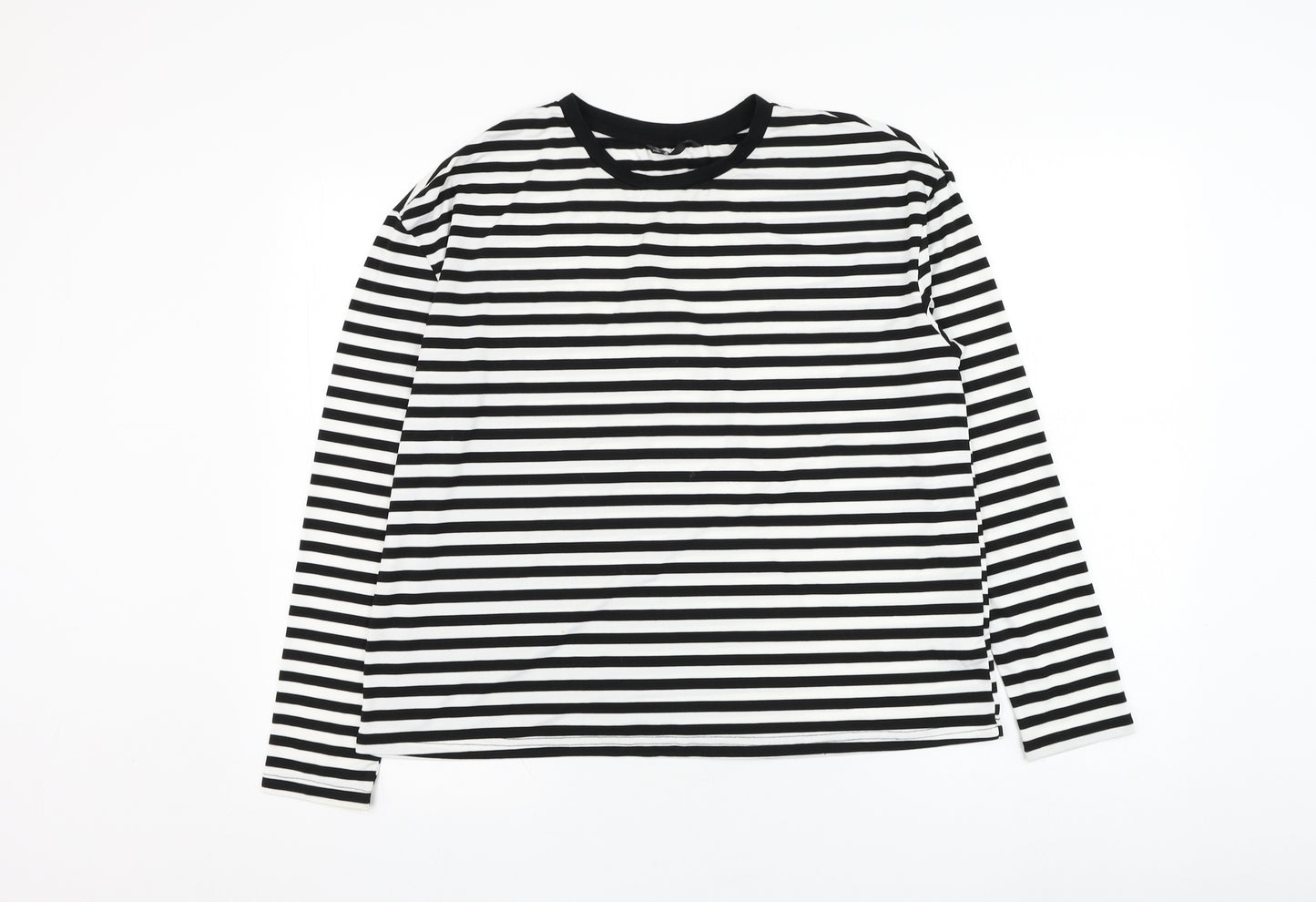 SheIn Womens White Striped Polyester Basic T-Shirt Size S Round Neck