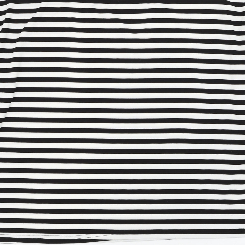 SheIn Womens White Striped Polyester Basic T-Shirt Size S Round Neck
