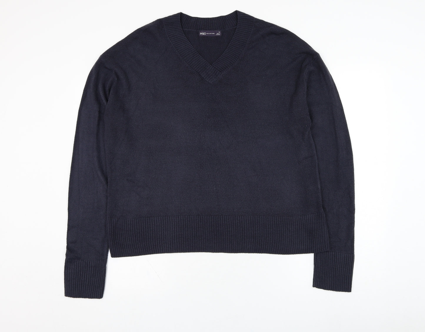 Marks and Spencer Womens Blue V-Neck  Acrylic Pullover Jumper Size 18
