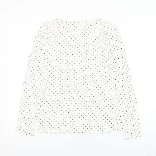 Papaya Womens White Polka Dot Cotton Basic T-Shirt Size 8 Round Neck