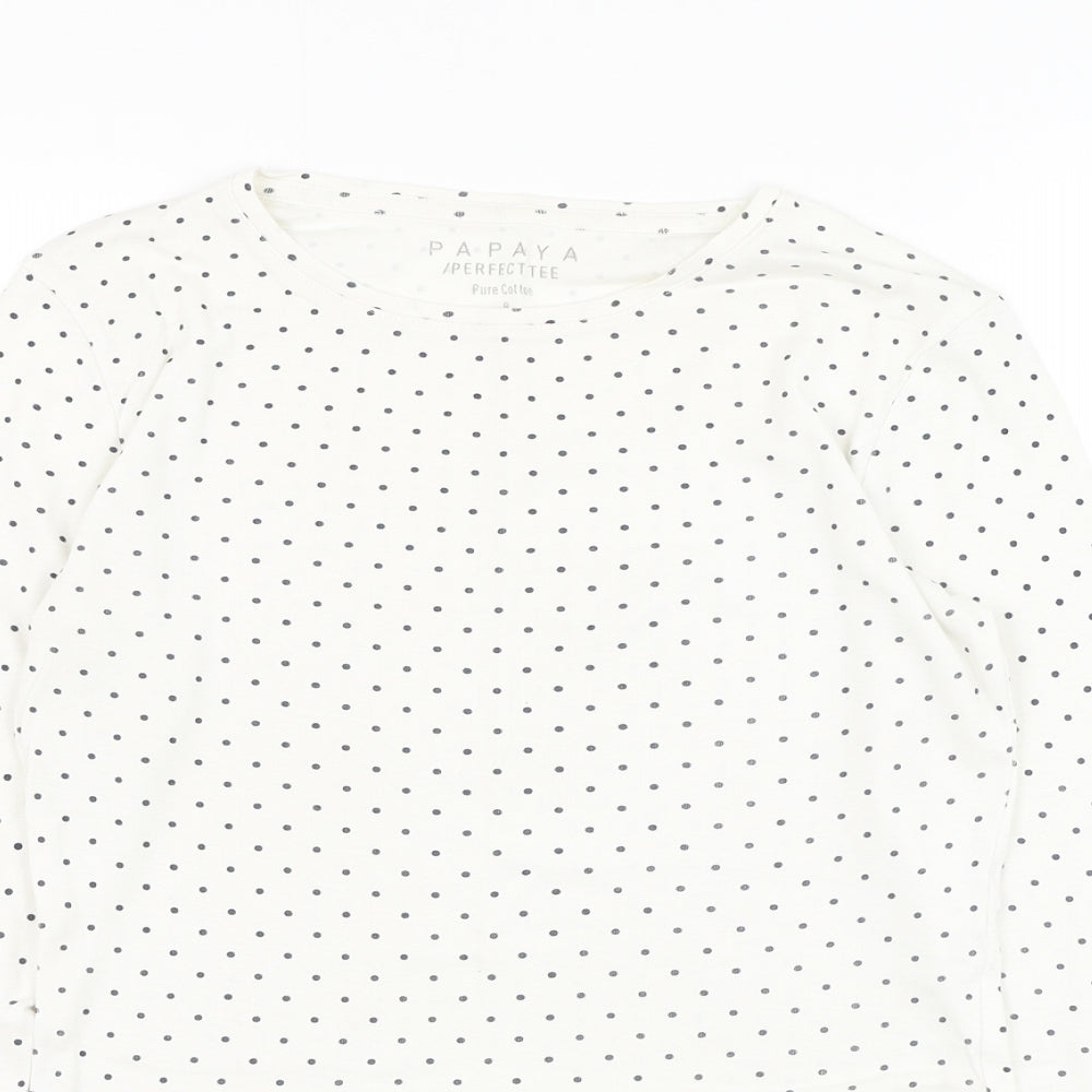 Papaya Womens White Polka Dot Cotton Basic T-Shirt Size 8 Round Neck