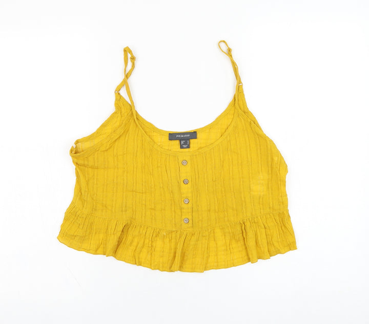 Primark Womens Yellow Cotton Cropped Tank Size 10 Round Neck