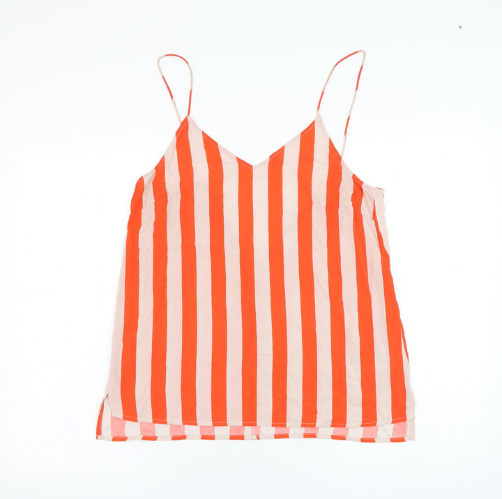Villa Womens Red Striped Viscose Basic Tank Size 10 V-Neck