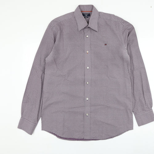 State of art Mens Purple Geometric Cotton  Dress Shirt Size M Collared Button