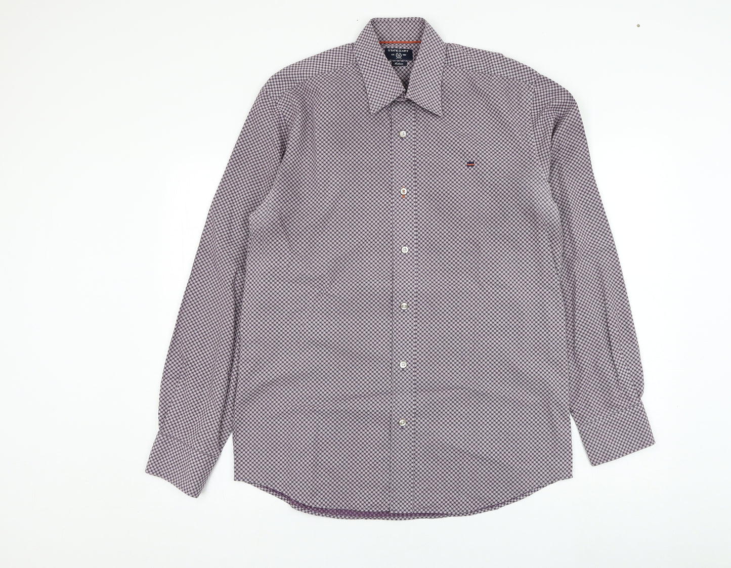 State of art Mens Purple Geometric Cotton  Dress Shirt Size M Collared Button