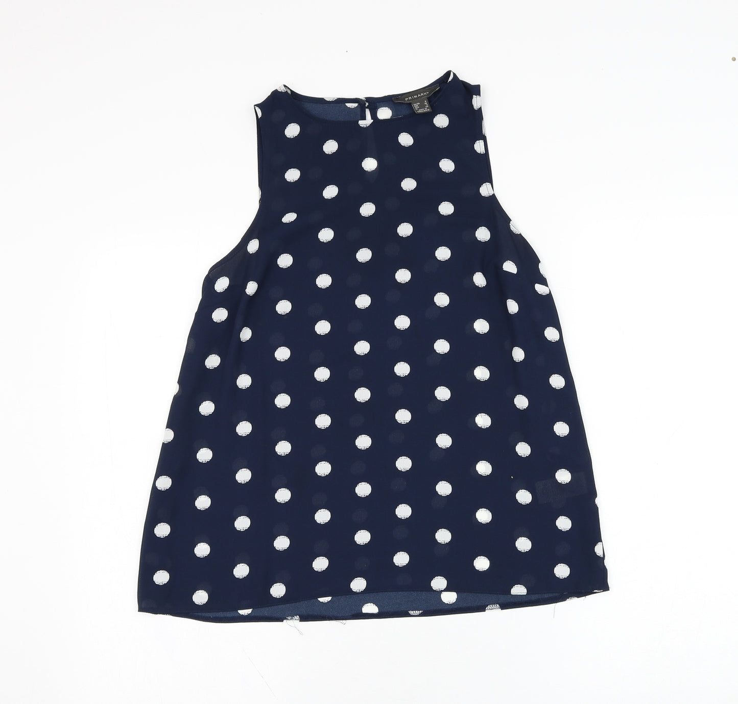 Primark Womens Blue Polka Dot Polyester Basic Tank Size 8 Round Neck