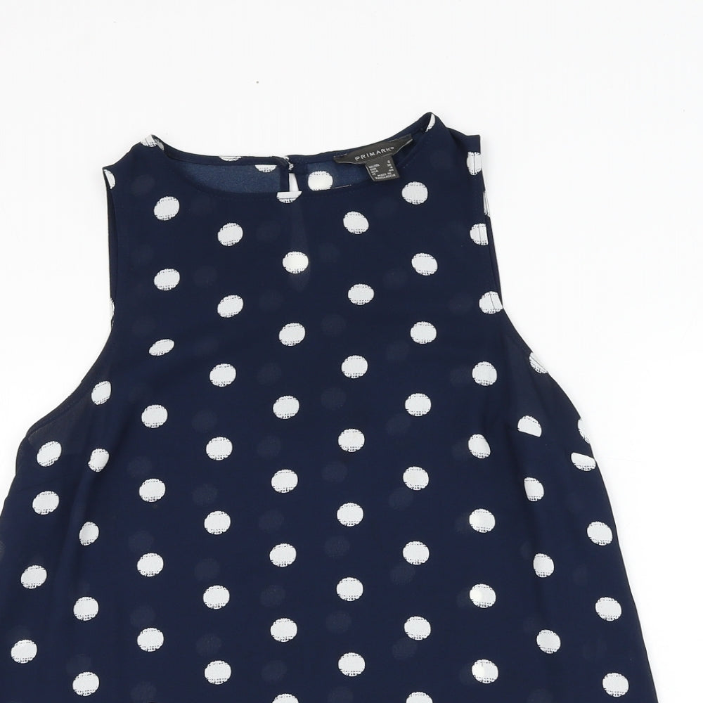 Primark Womens Blue Polka Dot Polyester Basic Tank Size 8 Round Neck